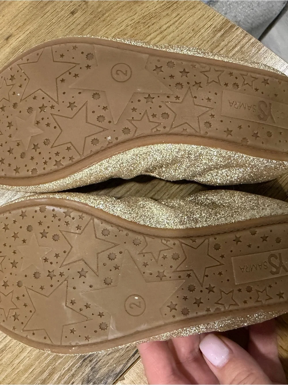 Yosi Samra Gold Glitter Bow Ballet Flats
